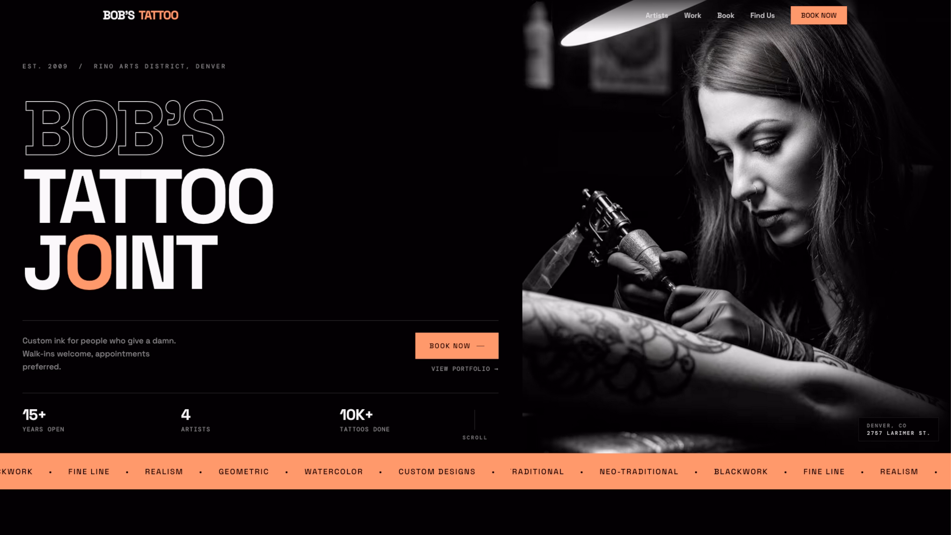 Bob's Tattoo Joint website screenshot
